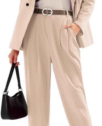 Women Business Blazer and High Elastic Waist Pant Suit Set Loose Fit Casual Fall Winter 2 Piece Suits for Work