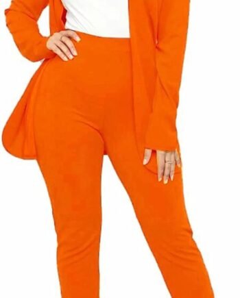 Women Casual Pants Suit 2 Piece Business Outfits Solid Long Sleeve Blazer and Pencil Pant Sets