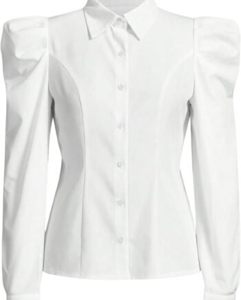 Women Elegant Puff Long Sleeve Collared Shirts Button Down Dressy Blouse Top