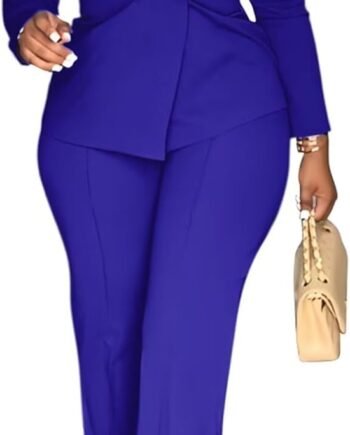 Women Double Breasted Blazer Pants Suit 2 Piece Outfits Casual Long Sleeve Blazer Set for Work Business