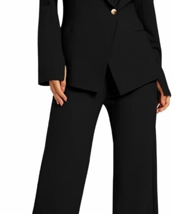Women Two Piece Blazer Outfits Business Suit Set Work Office Notched Collar Jacket Dressy Matching Pantsuit