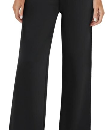 Women Wide Leg Dress Pants High Waisted Stretchy Work Trousers Business Casual Office Pull on Slacks with Pockets