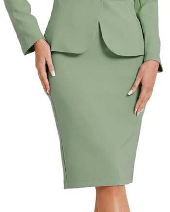 Women 2 Piece Suit Skirt Set Business Casual Long Sleeve Blazer and Pencil Skirt
