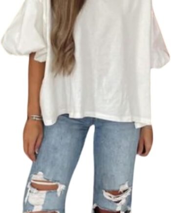 Women Plus Size T Shirt Puff Half Sleeve Oversized Tee Crewneck Summer Casual Loose Tops