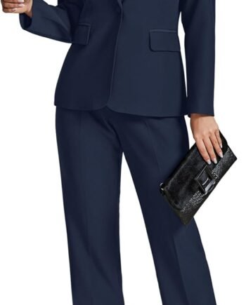 Pant Suits for Women Dressy 2 Piece Blazer and High Rise Straight Leg Pants Sets Business Casual Outfits