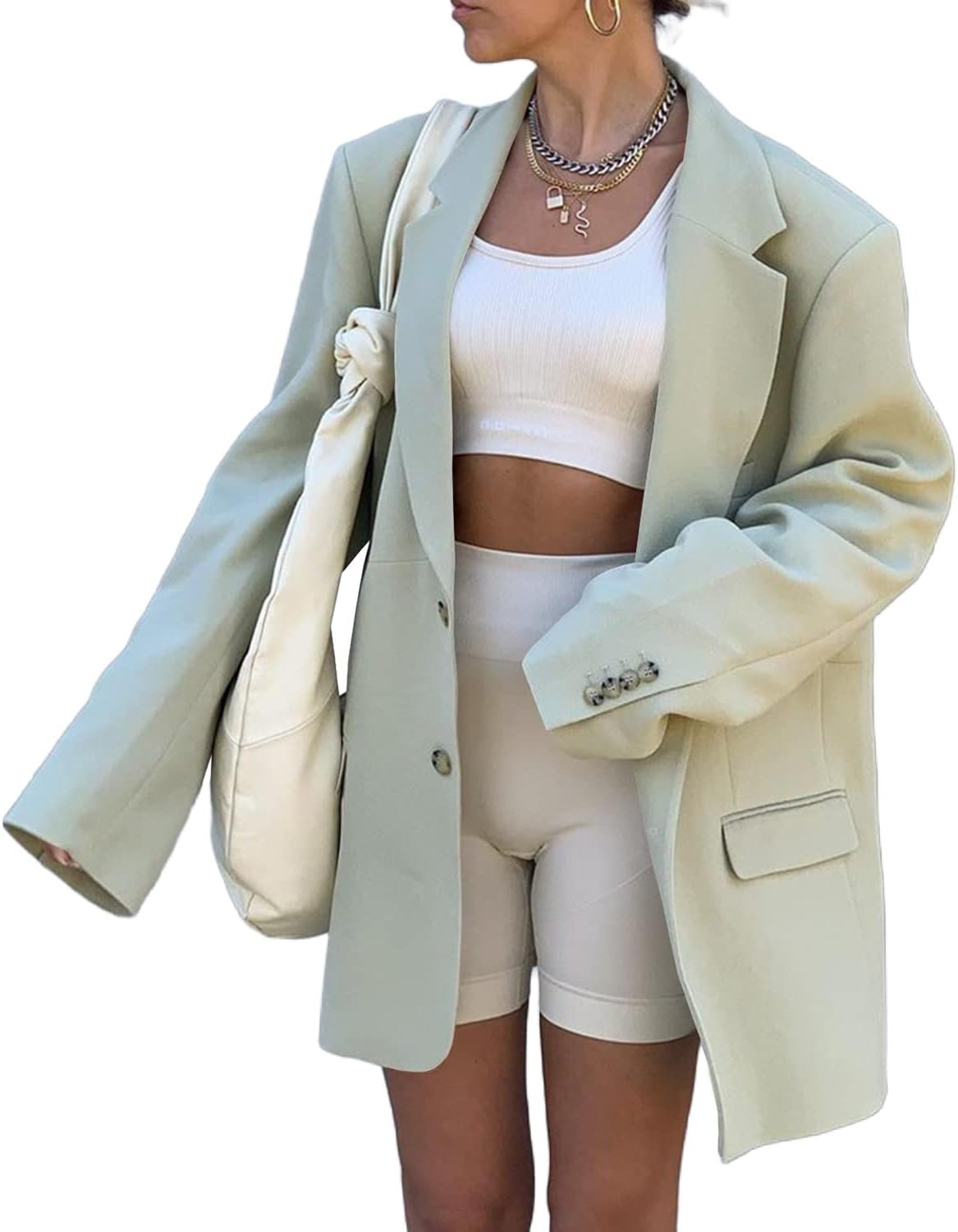 Women Casual Elegant Long Sleeve Oversized Lapel Blazers Open Front Solid Work Office Jacket Blazer