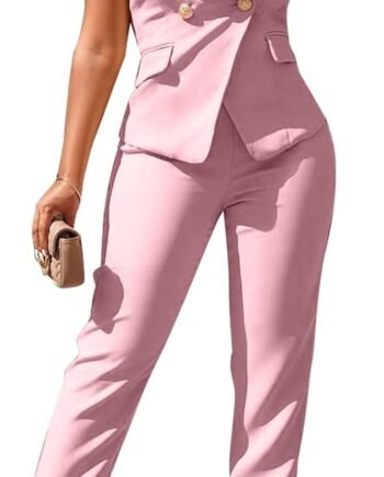 Women Business Blazer Suit Ruffles Sleeveless Two Piece Solid Work Pant Suit Business Office Lady Suits Sets