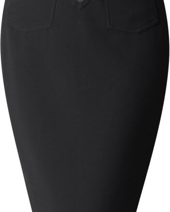 Women Pencil Skirt Stretch High Waist Below Knee Bodycon for Office Casual with Patch Pockets