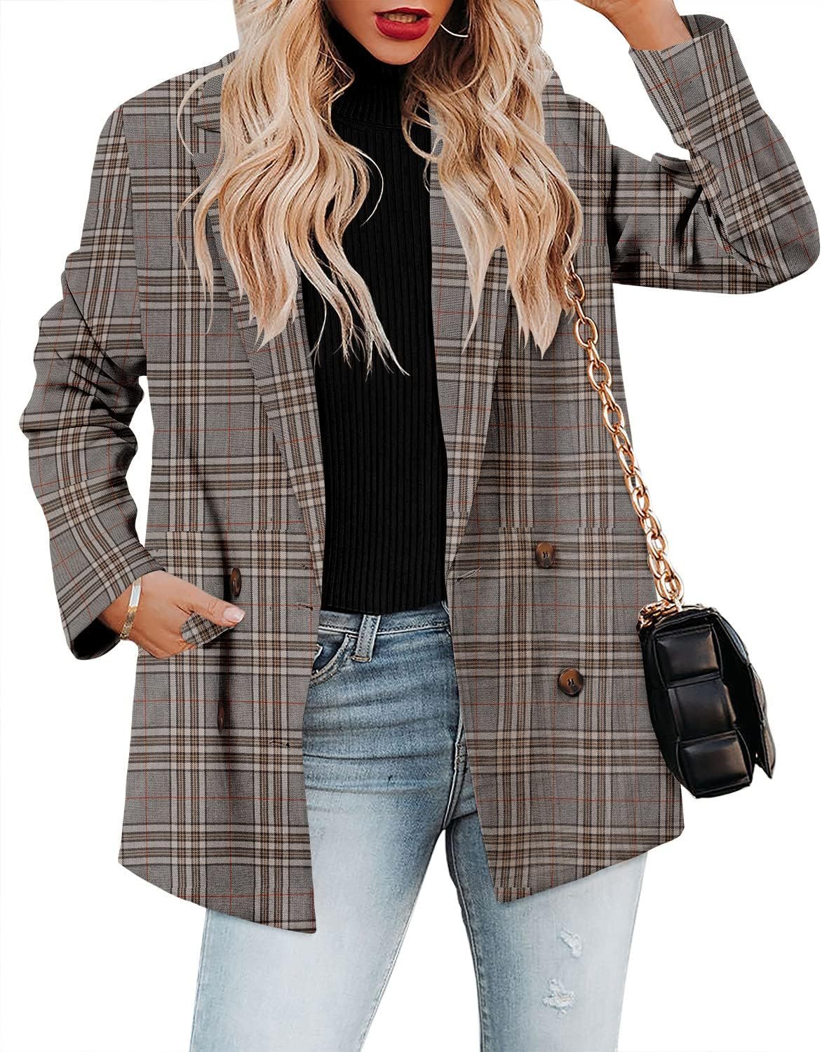 Women Casual Blazer Jacket Long Sleeve Open Front Work Office Blazer Lapel Button Jacket