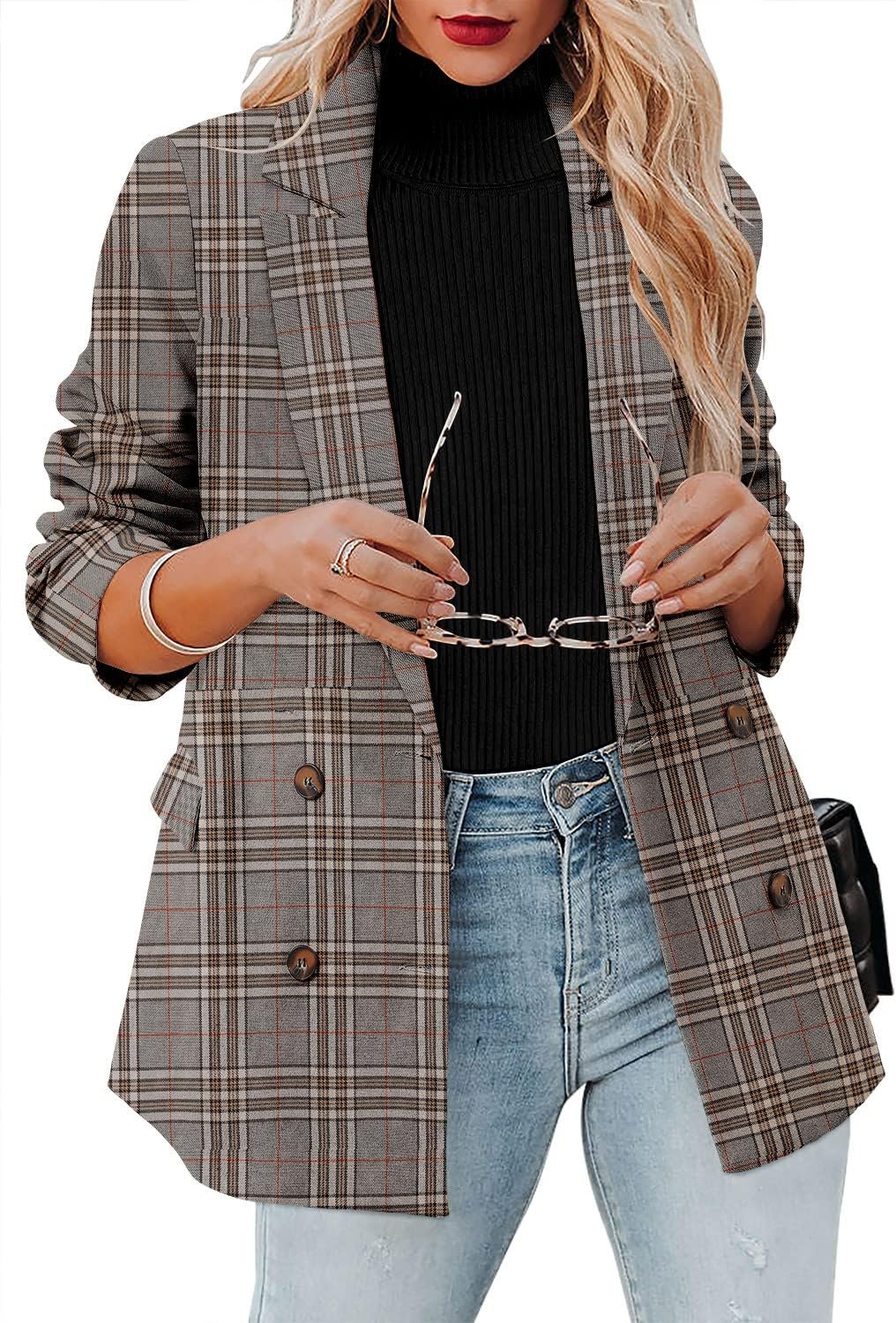 Women Casual Blazer Jacket Long Sleeve Open Front Work Office Blazer Lapel Button Jacket